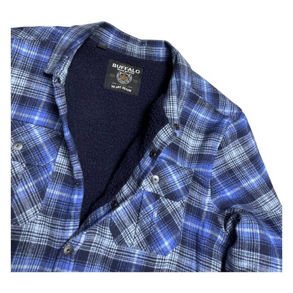 BUFFALO David Bitton PLAID Sherpa Fleece Winter Fall Work Shacket Jacket Mens L - Picture 3 of 6